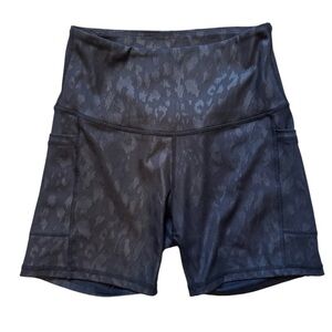 Women's Leg End Active Black Leopard Print High-Waisted Sport Shorts Size Small